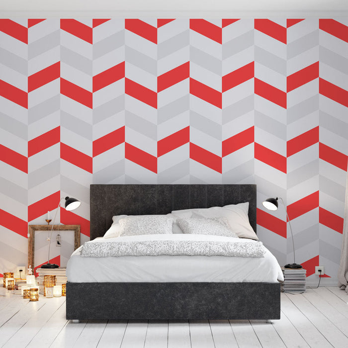 Mural Wallpaper chevrons | Red and White