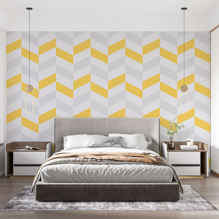 Mural Wallpaper chevron | Yellow and White