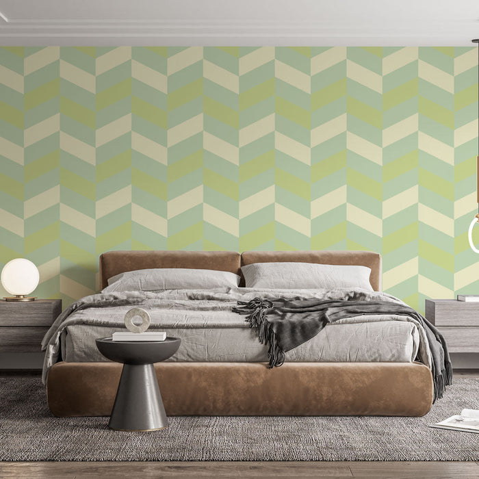 Mural Wallpaper chevrons | Grønn og krem