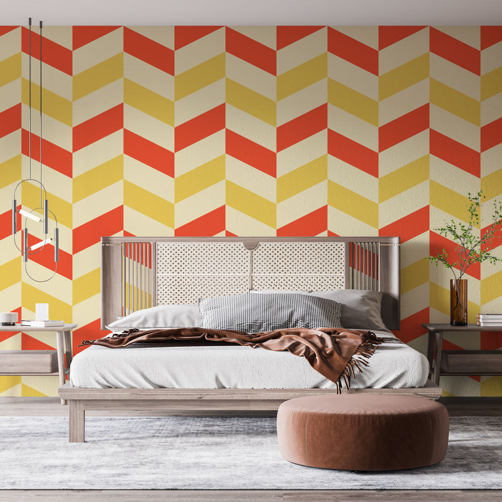 Mural Wallpaper chevrons | Retro orange and yellow pattern — WonderMural, image size:1000x1000