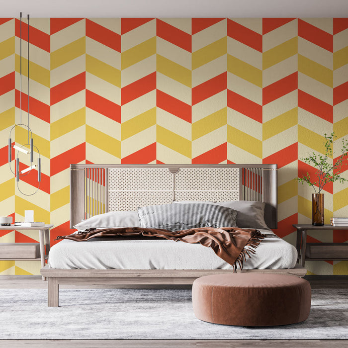 Papel de parede chevrons | Padrão retrô laranja e amarelo