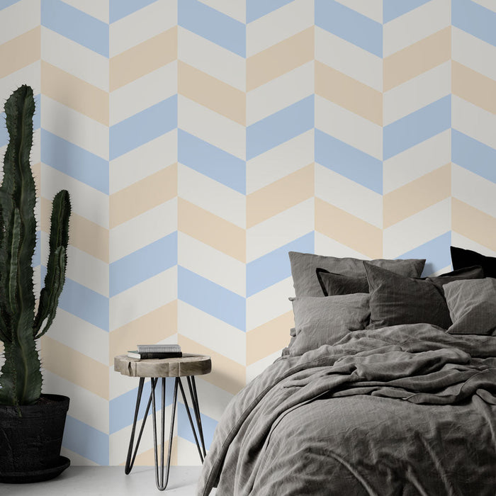 Papel de parede chevrons | Azul céu e bege pastel