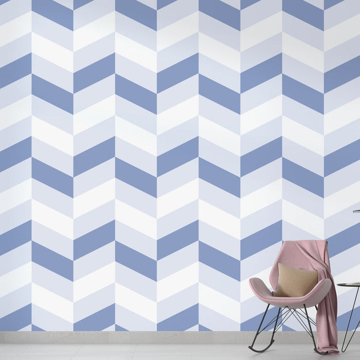 Mural Wallpaper chevron | Blue and white pattern