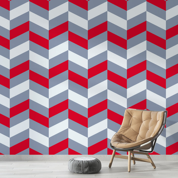 Tapet chevron | Dynamiskt design i rødt og grå