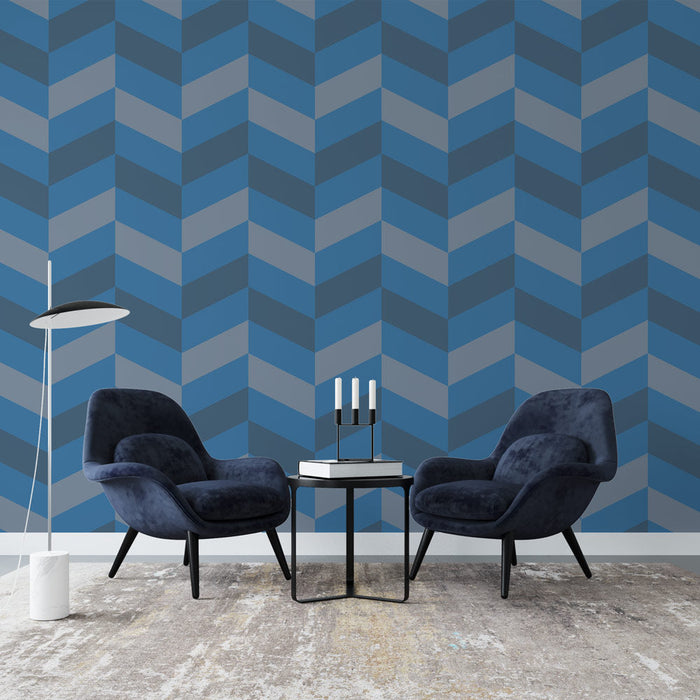 Mural Wallpaper chevron | Blue geometric pattern