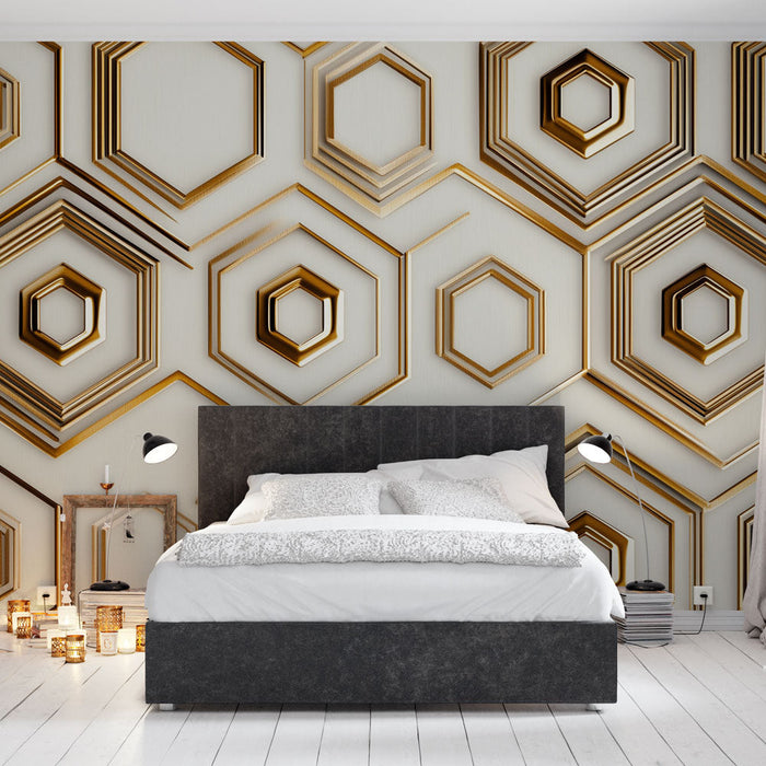 Tapeta hexagon | Zlatý geometrický design