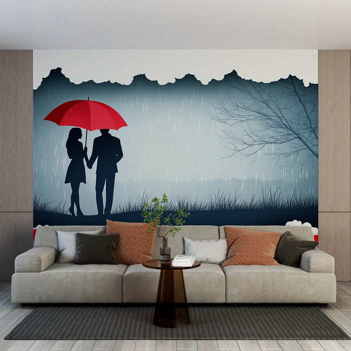 Tapeta romantyczna | Cienie pod czerwonym parasolem