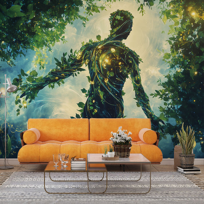 Papel pintado sylvestre | Personaje de hada rodeado de follaje luminoso