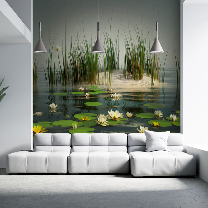 Carta da parati con ninfee | Paesaggio acquatico sereno