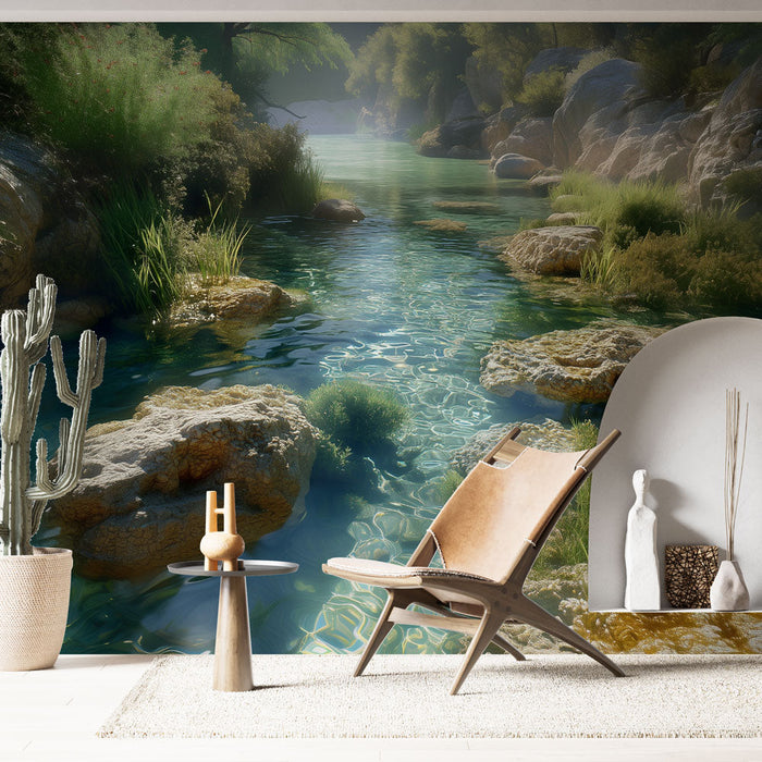 Τοπίο τοιχογραφίας ποταμού | Ήρεμη και φυσική ατμόσφαιρα