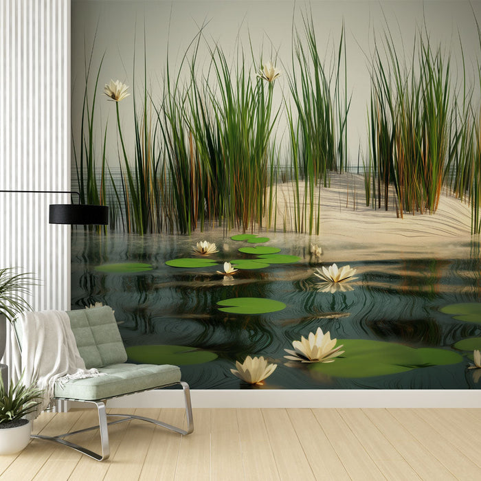 Φυσικό Ταπετσαρία τοίχου | Λιμνοθάλασσα με Νούφαρα και Κάλαμοι