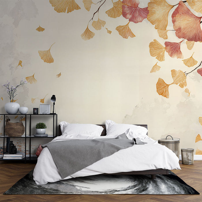 Mural Wallpaper ginkgo leaves | Poetic and artistic design