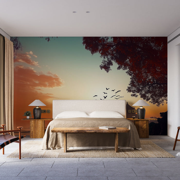 Papel de parede pôr do sol | Paisagem asiática serena