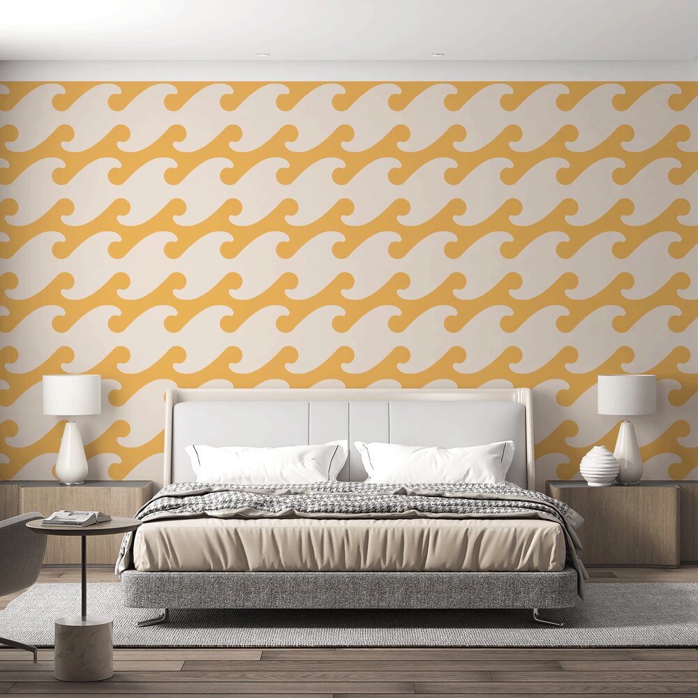 Carta da parati onda | Design ondulato giallo — WonderMural, image size:1000x1000