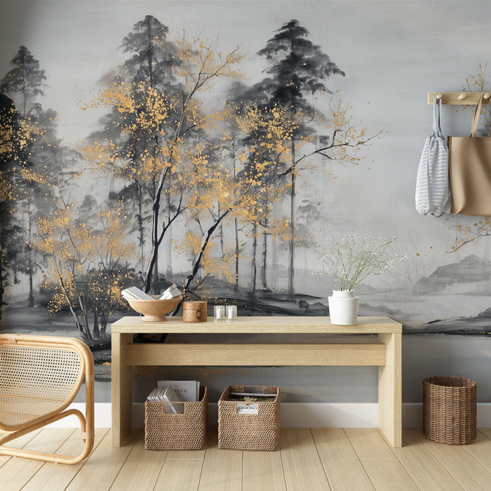 Papel de parede paisagem dourada | Brilho sutil da natureza