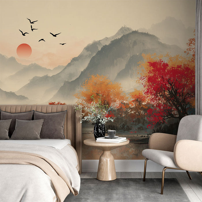 Tapeta pejzażowa zen | Góry i kolorowe drzewa