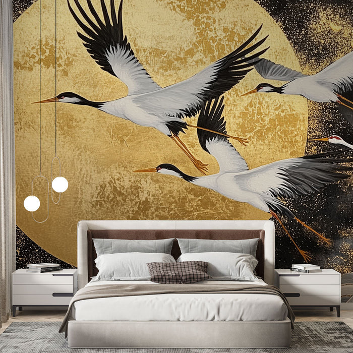 Mural Wallpaper golden cranes | Elegant and artistic design