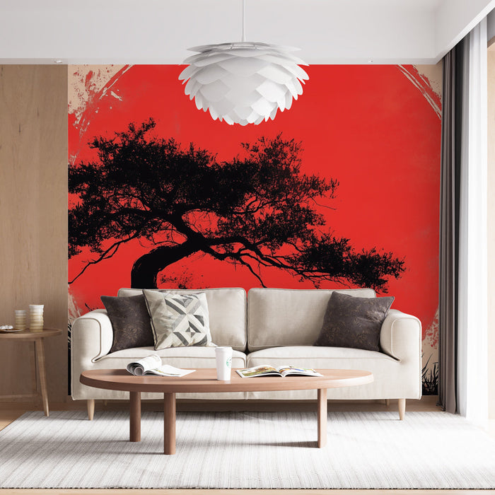 Mural Wallpaper Japanski krajolik | Tradicionalna umjetnost u crvenoj i crnoj boji
