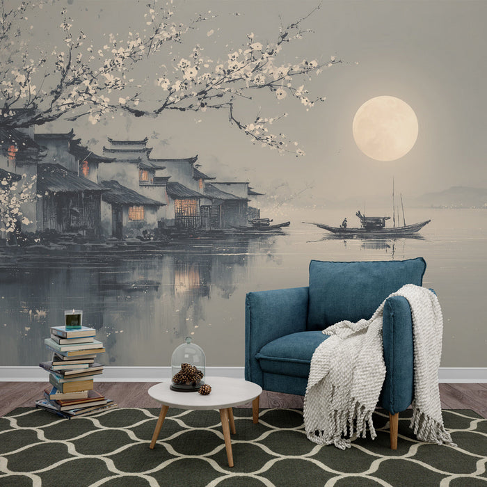 Papel de parede paisagem lunar | Beleza calma e noturna