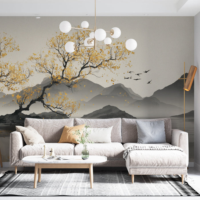 Fototapeet maastik | Kuldseid puid ja mägesid