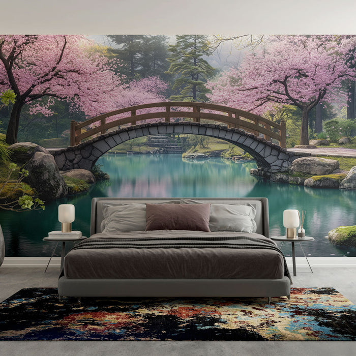 Фототапет японски мост | Спокойствието на черешовите цветове