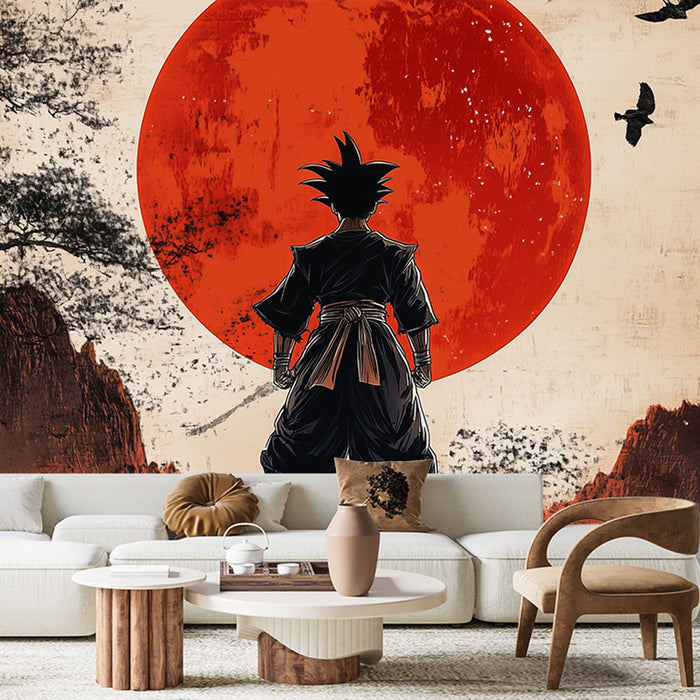 Mural Wallpaper warrior | Krajolik s crvenim suncem