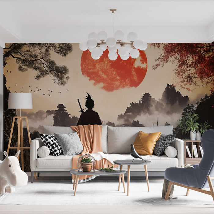 Mural Wallpaper samurai | Epic landscape at dusk