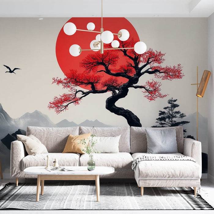 Carta da parati Paesaggio giapponese | Splendore del sole rosso