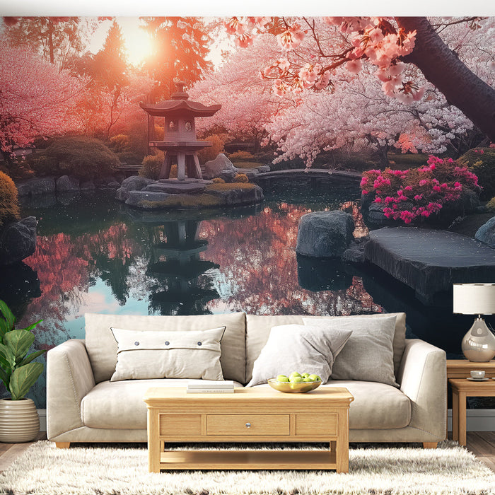 Tapet zenhave | Landskab af kirsebærblomster