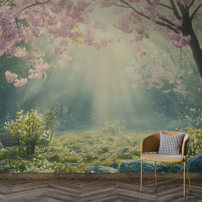 Tapeta Jarní krajina | Květinová zahrada s třešněmi