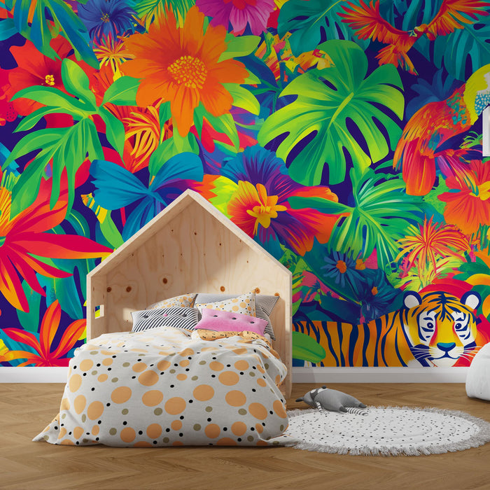 Tapet tropisk | Explosion av blommig och djurisk färg