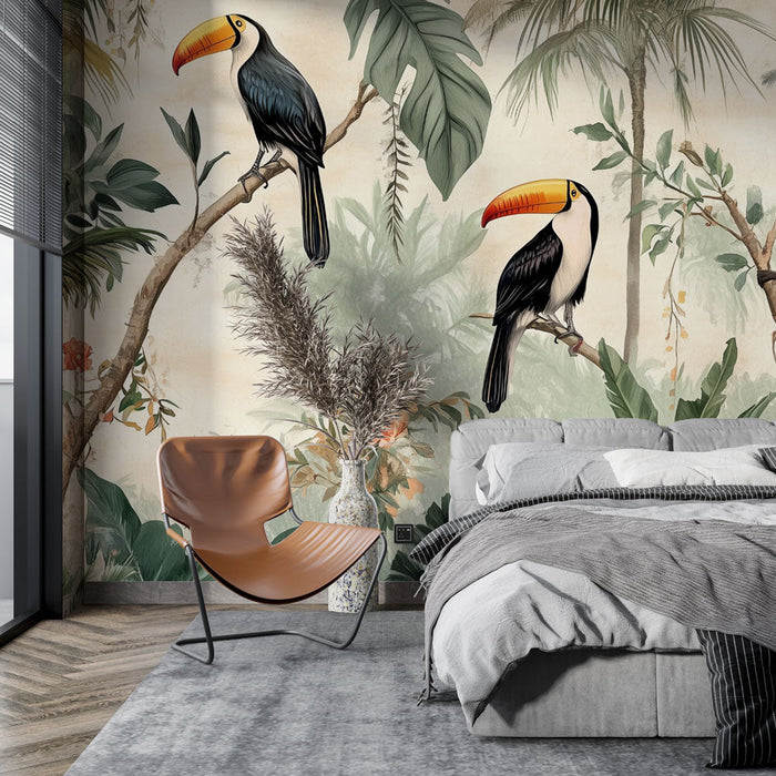 Carta da parati tropicale | Tucano e scimmia nella giungla