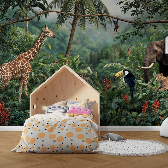 Carta da parati giungla animali | Scena esotica e vibrante