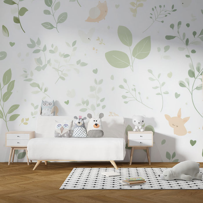 Carta da parati natura infantile | Motivi animali e fogliame