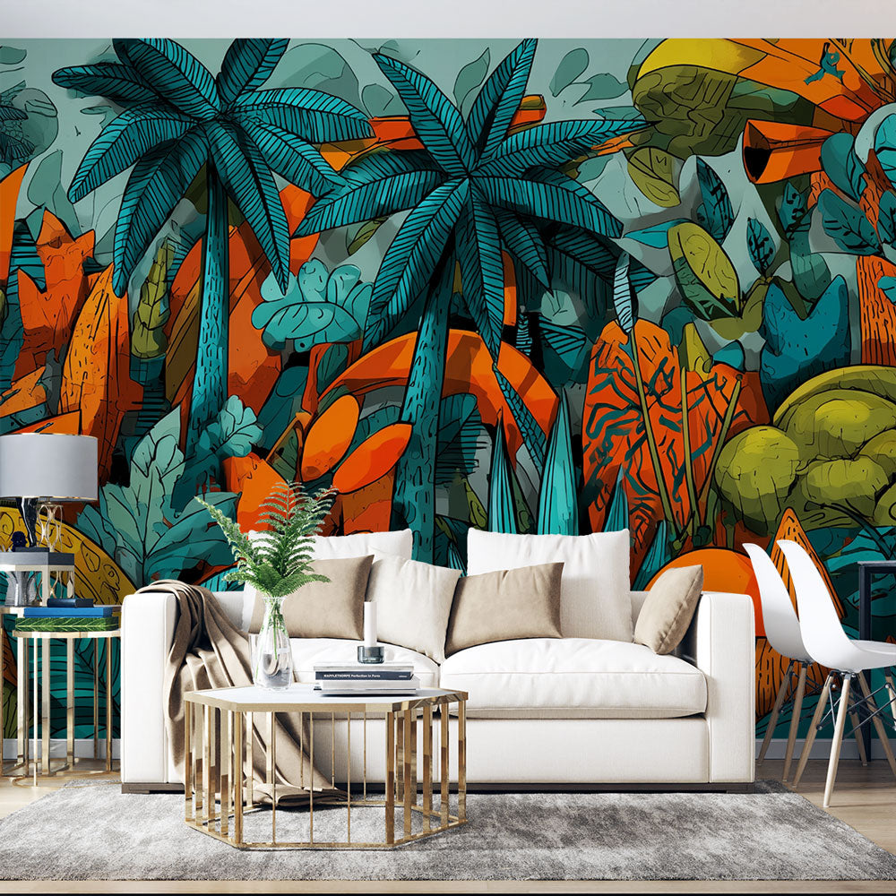Mural Wallpaper jungle | Colorful and tropical illustration — WonderMural
