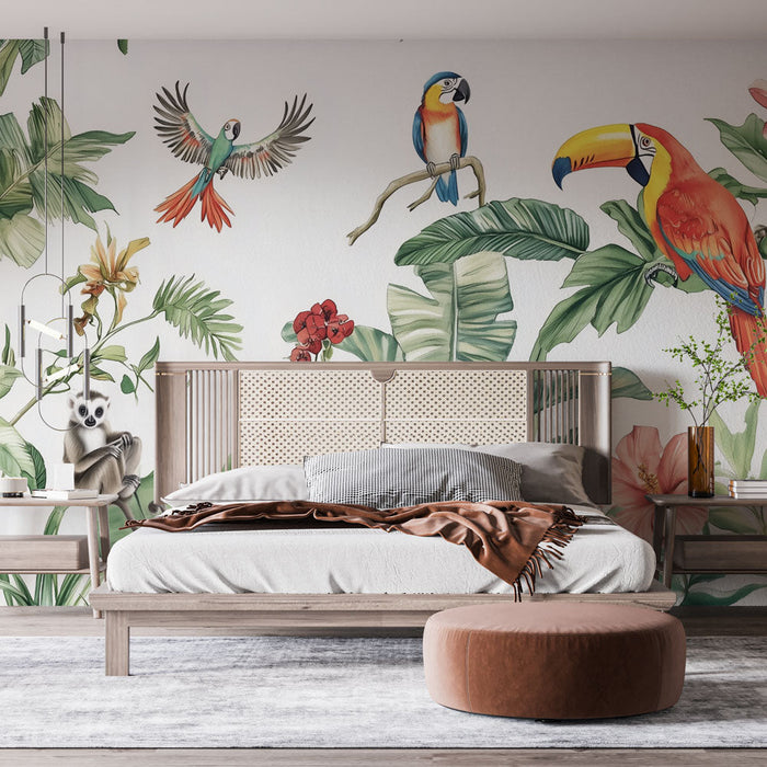 Fototapet tropisk | Eksotisk jungle og farverige fugle