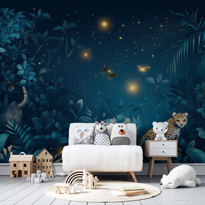 Nattlig Jungle Mural Tapet | Mysteriet i den tropiske skogen