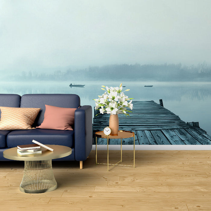 Falikép ködös tó | Nyugodt és megnyugtató táj