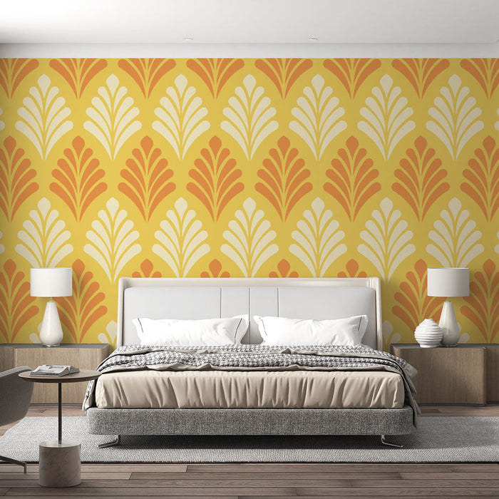 Mural Wallpaper art deco | Yellow and orange floral patterns