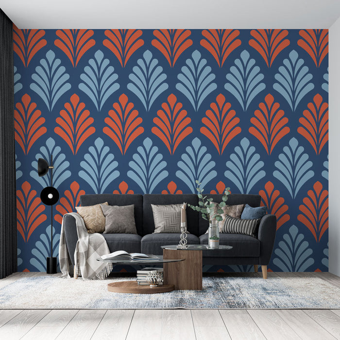 Carta da parati a conchiglia | Modello colorato blu e arancione