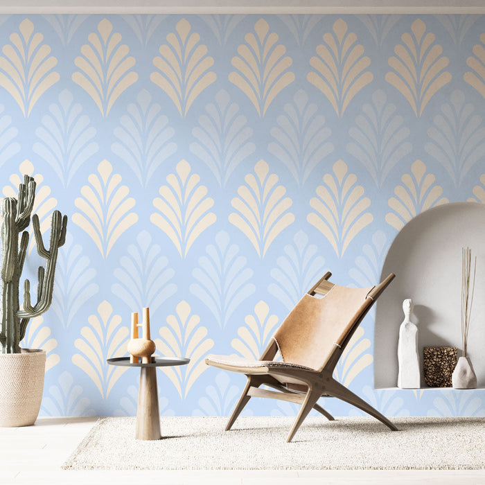 Tapeta floral | Wzór w niebieskim i kremowym