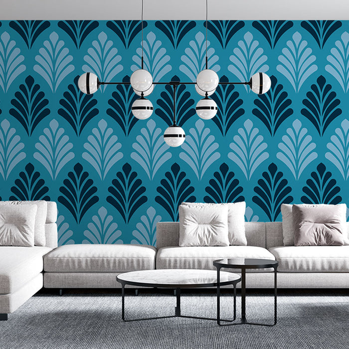 Tapet floral | Model Art Deco albastru