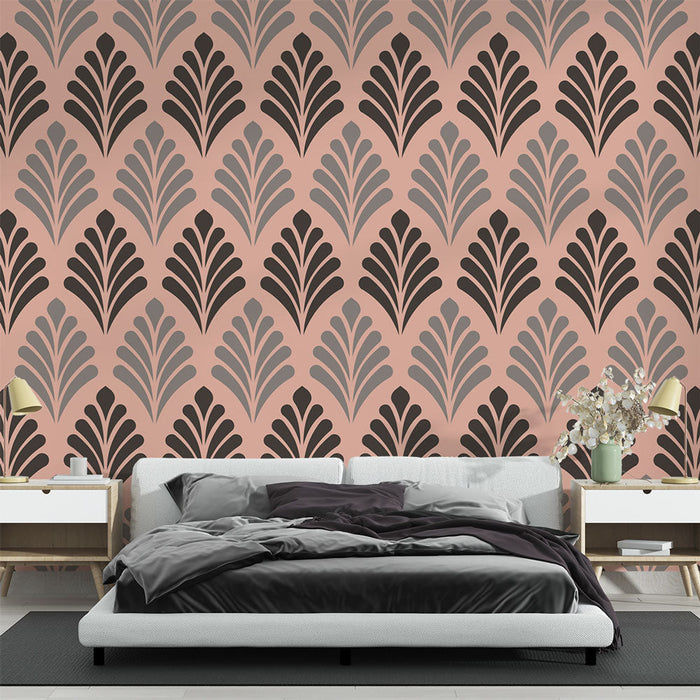 Papel de parede art deco | Padrão geométrico rosa e preto