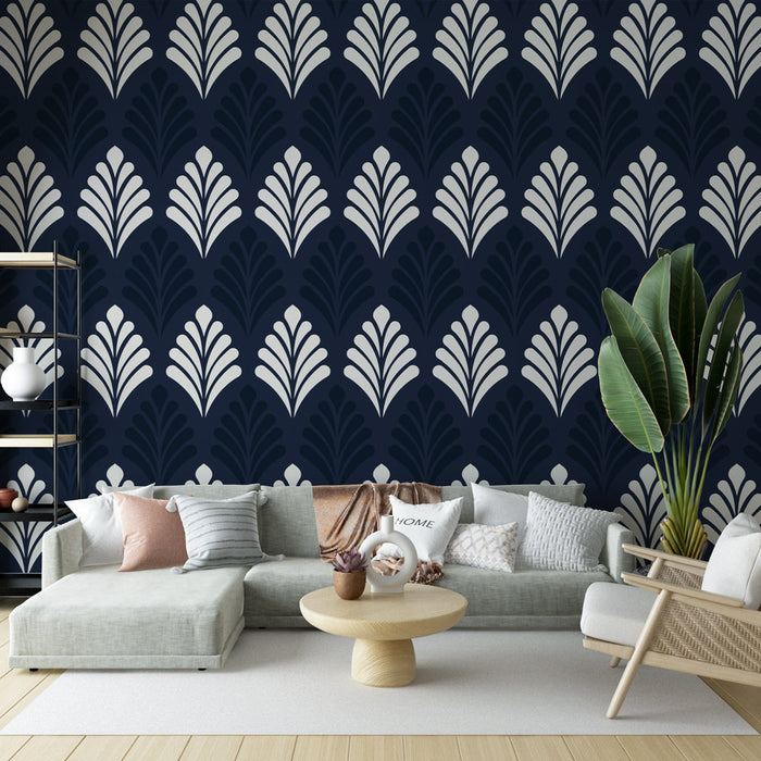 Falfestmény tapéta geometrikus minta | Tengerészkék és fehér