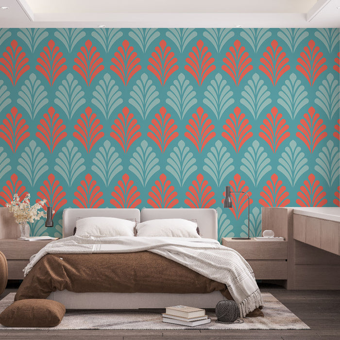 Fototapet retro | Kırmızı ve mavi fan desenleri