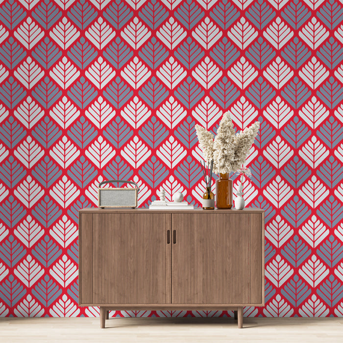 Геометрични тапети | Червени и бели шарки на листа