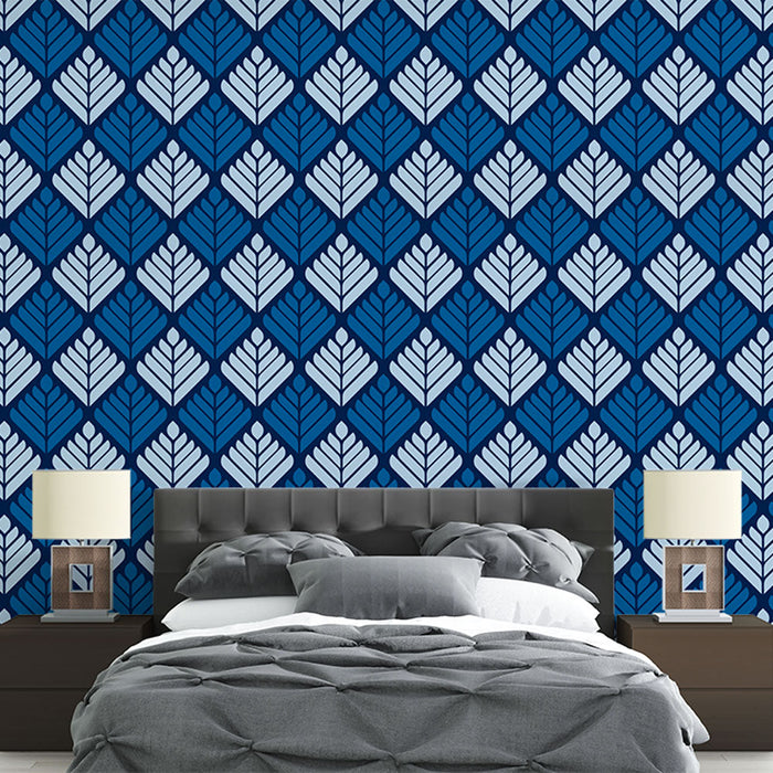 Tapeta s geometrickými listy | Modrá a bílá