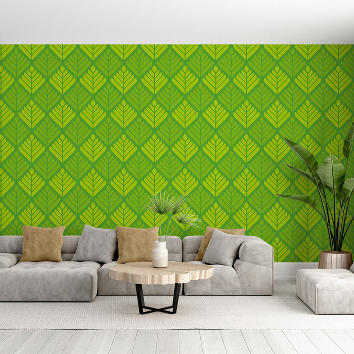 Fototapet yeşil yapraklar | Modern geometrik desen