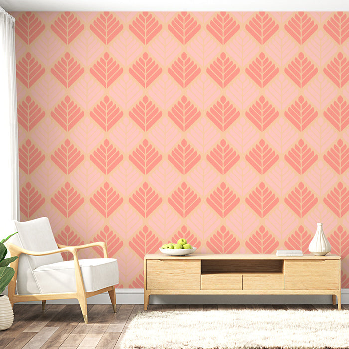 Papel de parede folha | Padrão geométrico rosa salmão