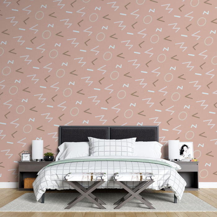 Mural Wallpaper geometric | Abstract patterns on pink background